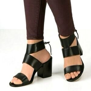 Rebecca Minkoff High Heels 6M Womens Black Leather Tie Closure Block Heels